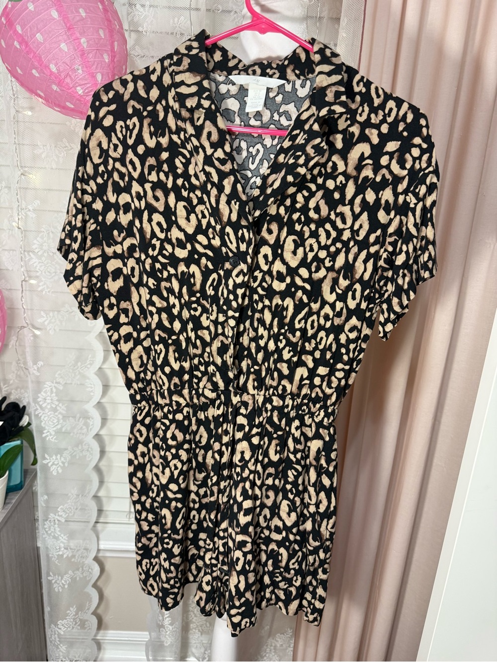 H&M Black and Tan Leopard Print Short Sleeve Romper